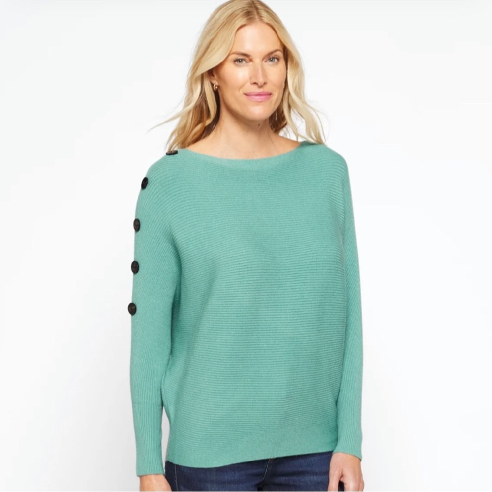 FAITH + ZOE Tibi Dolman Sleeve Ribbed Teal Green Sweater Size Medium New
